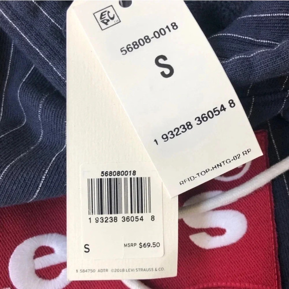 New Levi's modern batwing logo chalk stripe print hoodie pinstripe sweatshirt - Picture 5 of 8